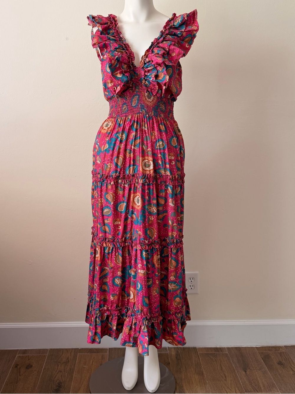 House of Harlow 1960 Pink Paisley Ruffle Maxi Dress